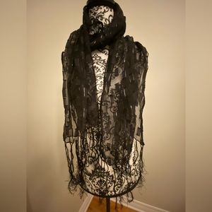 Black Sheer Scarf with Silver Thread pattern